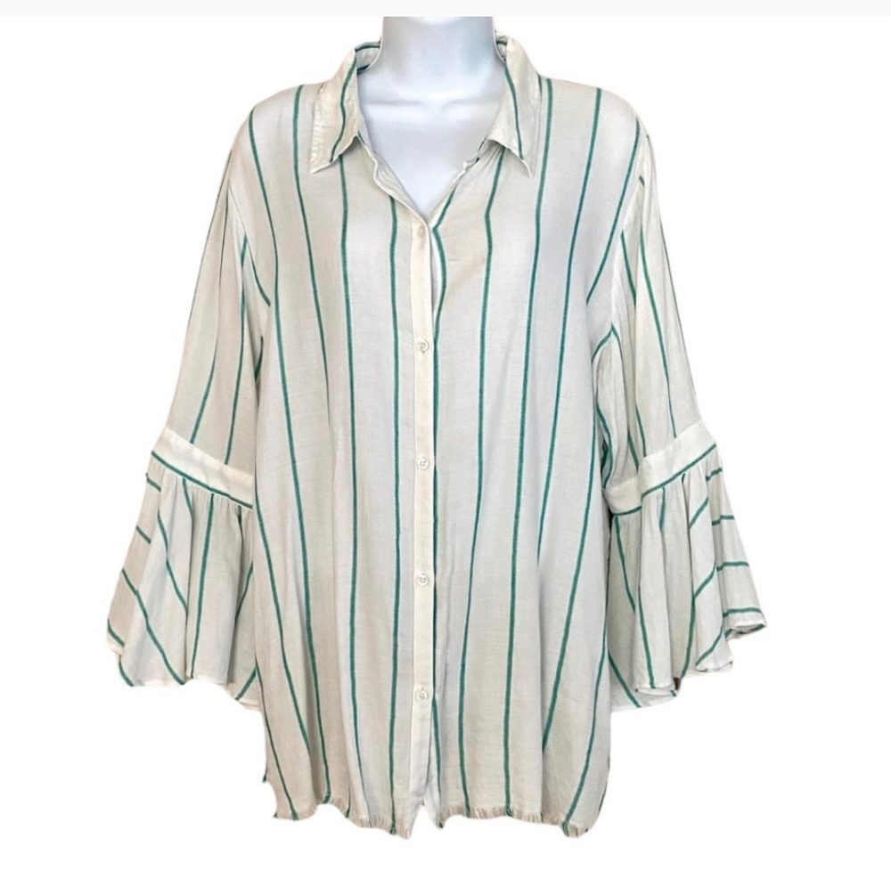 Marc New York Stripe Bell Sleeves Top Blouse XL